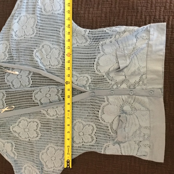 Forever 21 Lace Crochet Shirt Blue Cardigan Short - Picture 7 of 7